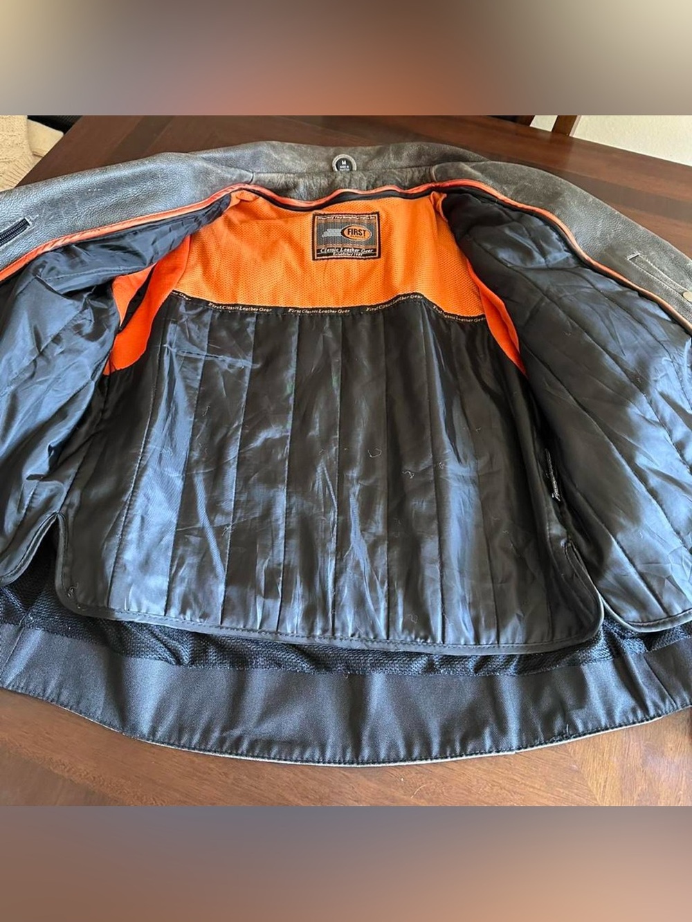 First Classics Double Rider Motorcycle Leather Jacket Distressed Gray Black M - Picture 7 of 8